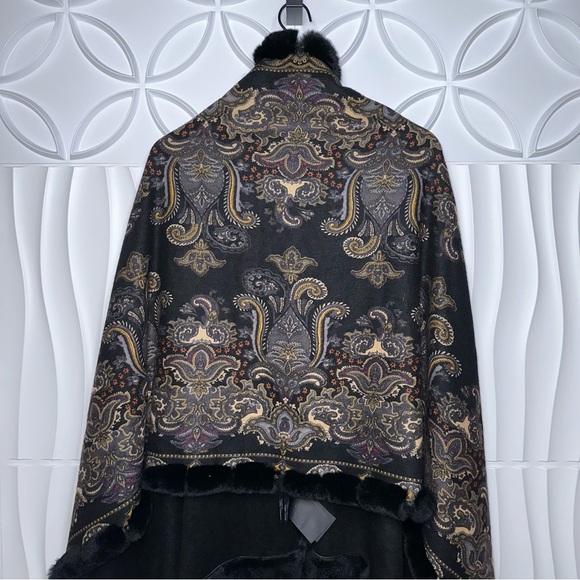 GORSKI NWT Fur Cashmere Paisley Black Reversible Cape - Picture 10 of 11